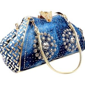 Denim Elegant Blue and Gold Handbag